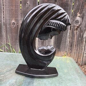 VTG Silver Obsidian Mother & Child Hand Carved Sculpture 10” Mothers Day Gift
